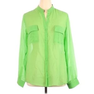 Erin Fetherston Long Sleeve Neon Green Silk Button Down Blouse Size Small NWT